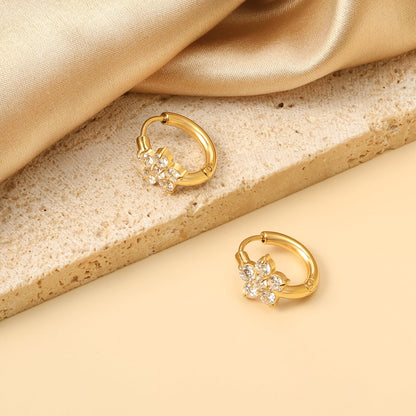 Peach Blossom Earrings with 6 White Diamonds 2.5*15.5mm asonjewelry