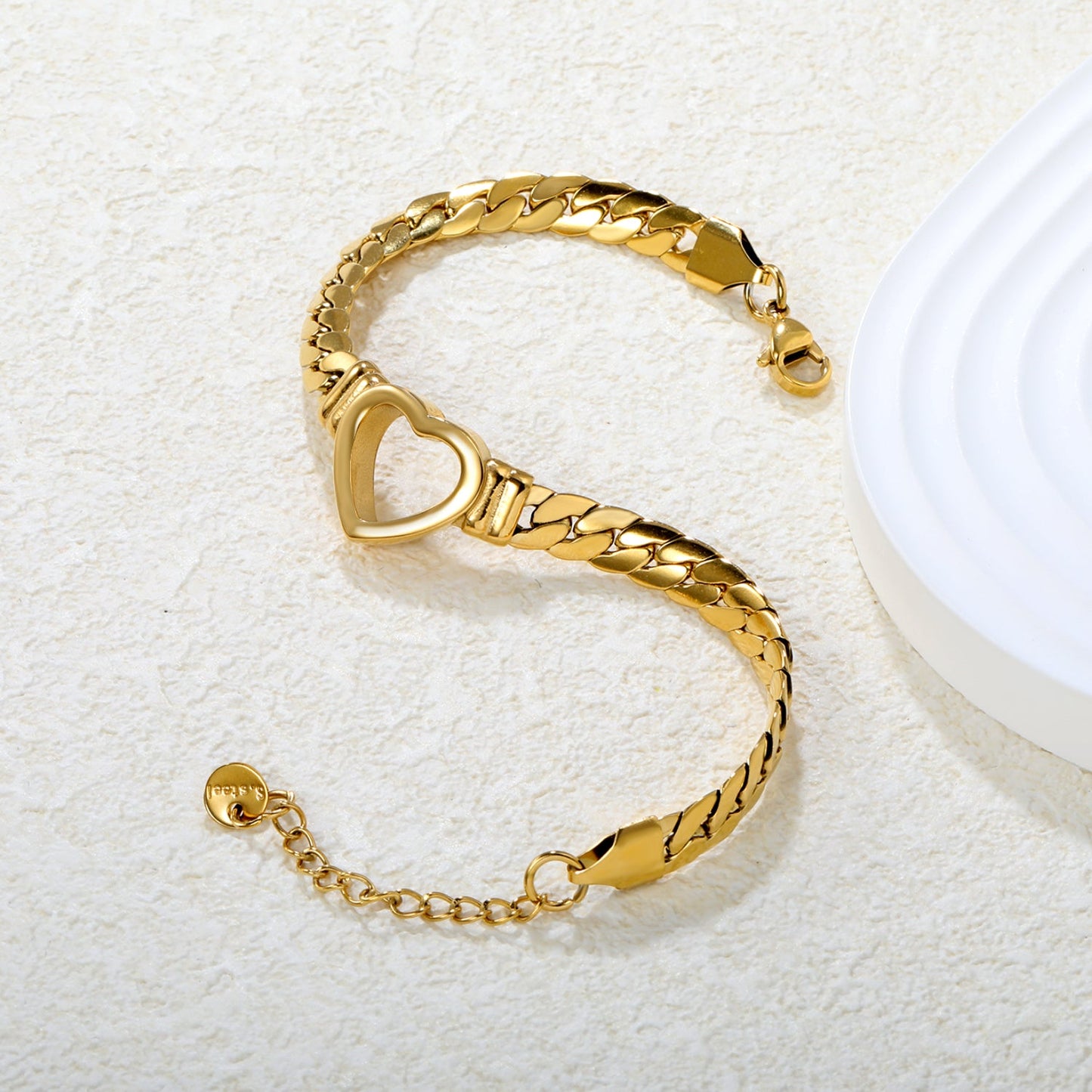 16.8*15.3mm heart-shaped accessory, 6.5mm thickened NK18 + 3cm + 6mm round tag, bracelet, gold asonjewelry