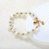 8x9mm Shell-Shaped Bracelet with 4mm Spacer Beads 18+3cm Length + Round Tag Steel Gray/Gold
