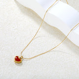 11.4*9mm Heart-Shaped Red Oil Drop 0.3 Cross Hammer Round 40+5cm+6mm Round Tag Necklace Gold