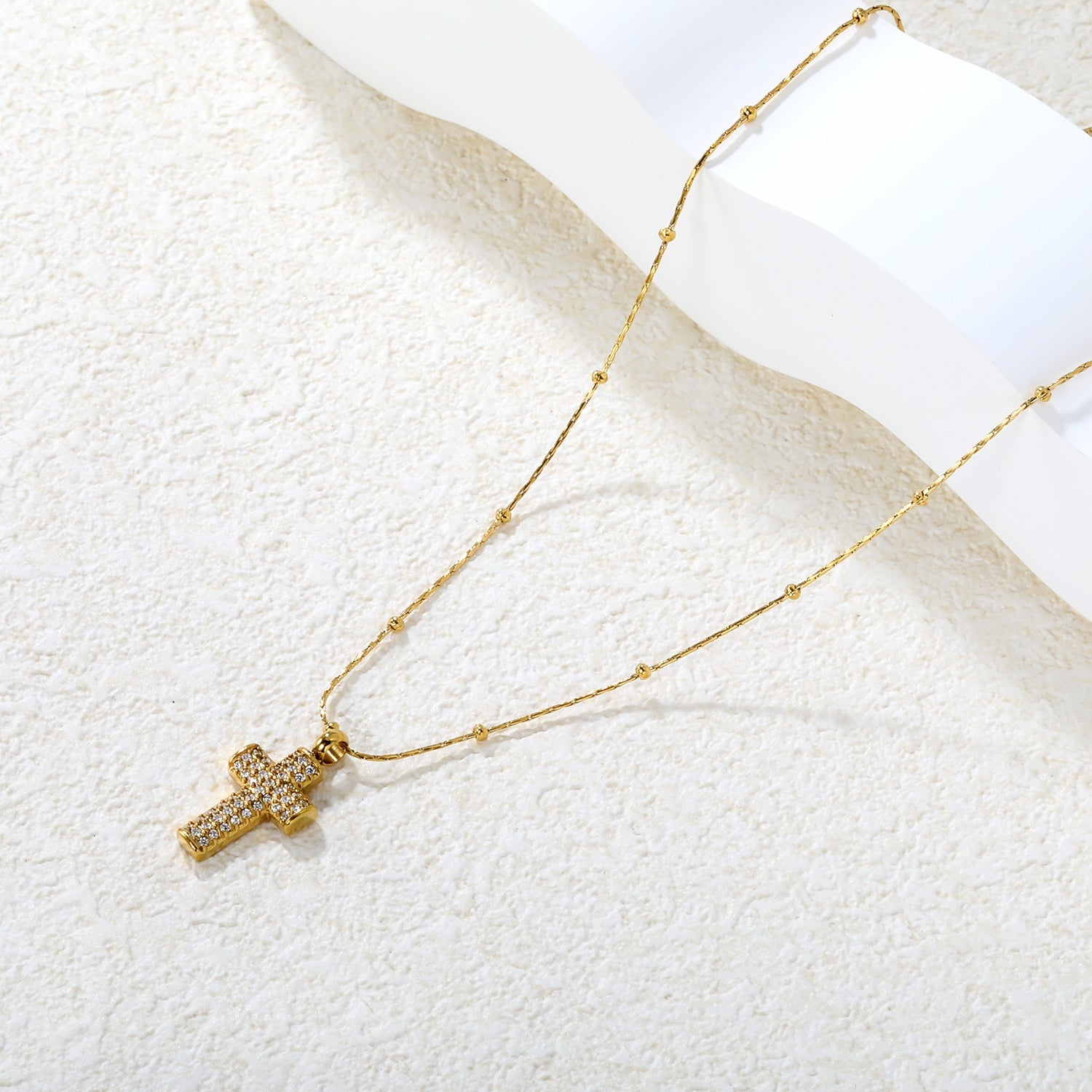 10*15mm CNC White Zircon Cross 0.3 Cross Hammer Solid Clasp Chain 40+5cm+6mm Round Pendant Necklace Gold asonjewelry