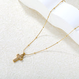 10*15mm CNC White Zircon Cross 0.3 Cross Hammer Solid Clasp Chain 40+5cm+6mm Round Pendant Necklace Gold