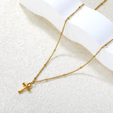 10*15mm Polished Egyptian Cross 0.4mm Side-Pressed Bead Chain 40+5cm+6mm Round Tail Tag Necklace Gold