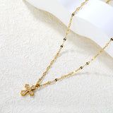 12.6*14mm CNC White Zircon Cross Lip Chain 40+5cm+6mm+Round Pendant Necklace Gold