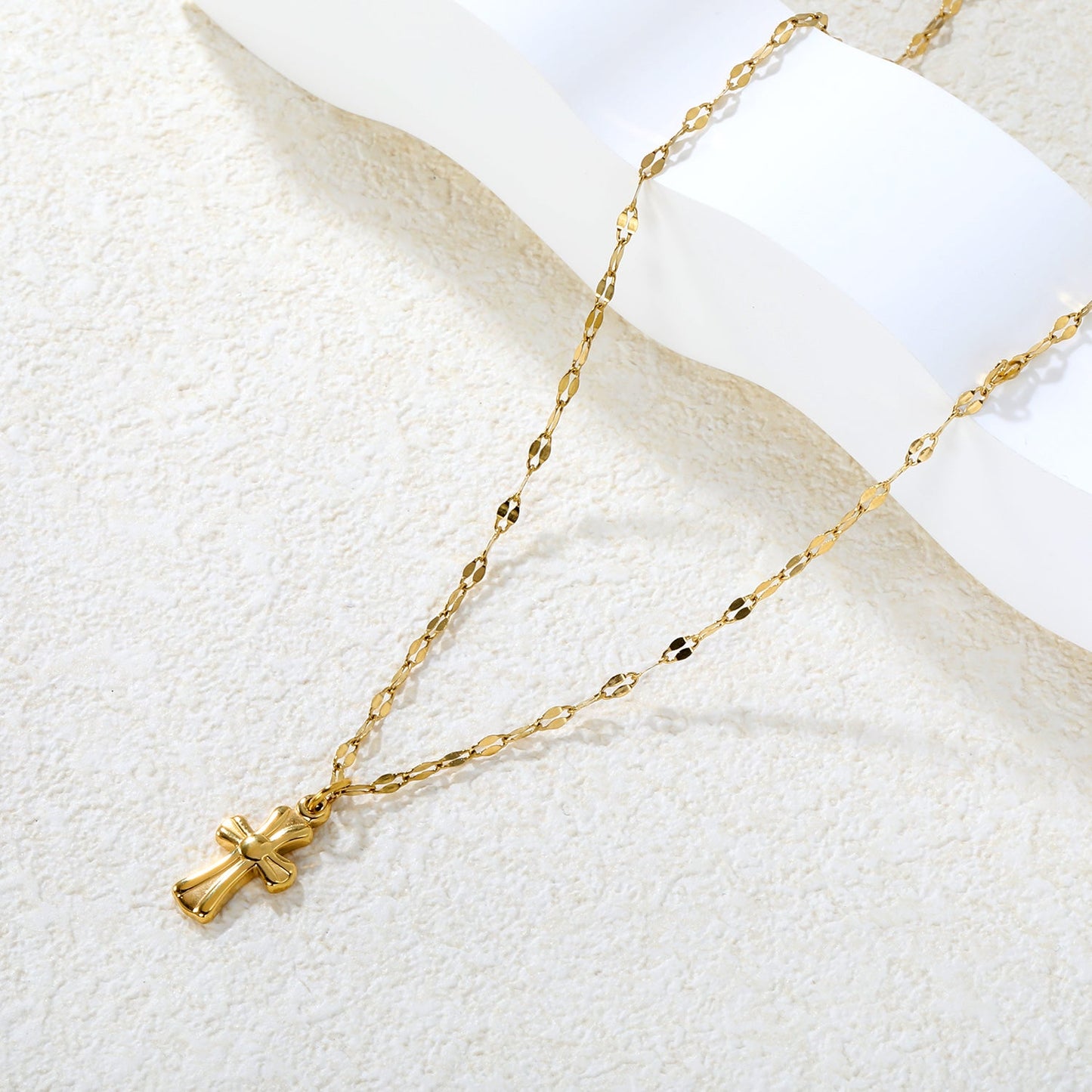 9.5*15mm Vintage Cross Lip Chain 40+5cm+6mm Round Tag Necklace Gold asonjewelry