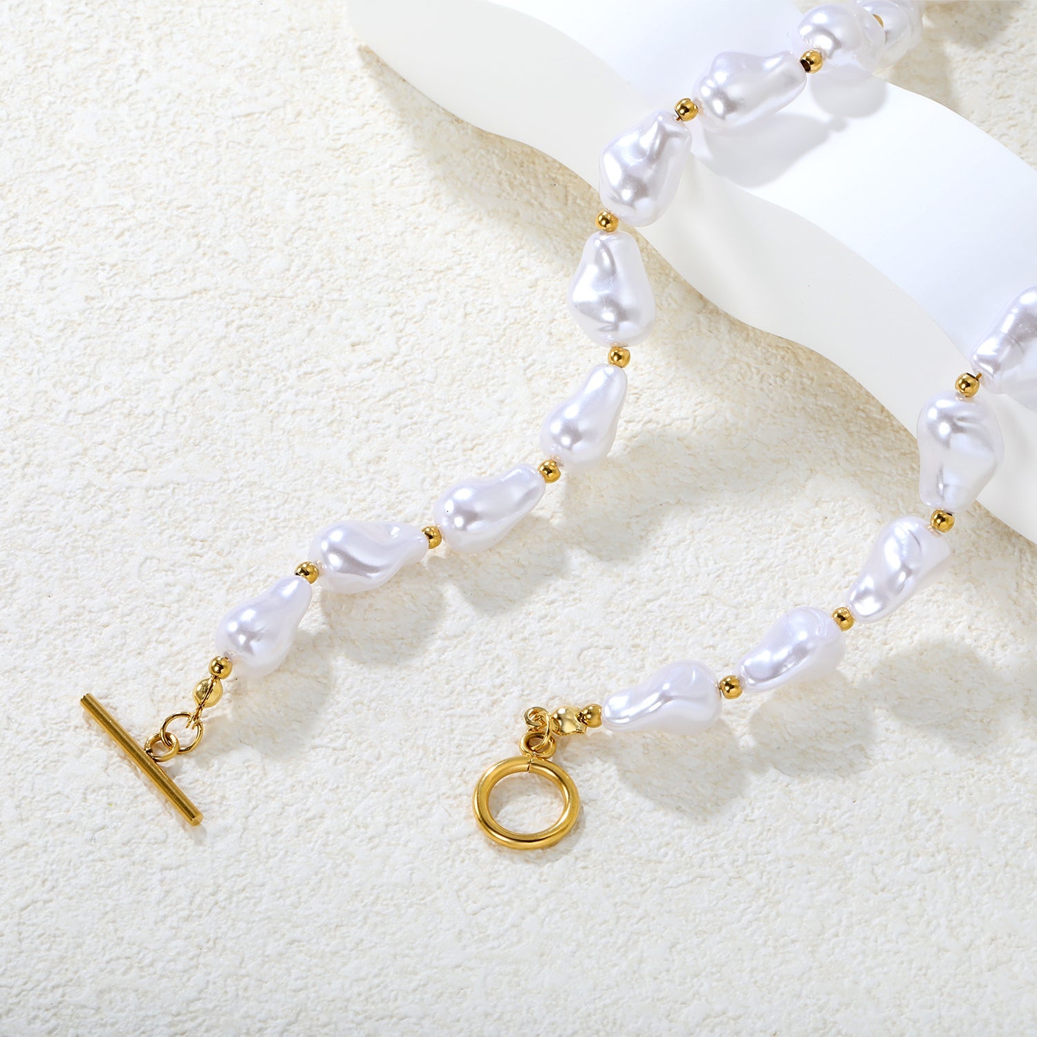 11*15mm 24 Baroque Imitation Pearls 2.9mm 25 Hollow Round Beads OT Clasp 45cm Necklace Gold asonjewelry