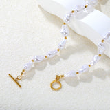 11*15mm 24 Baroque Imitation Pearls 2.9mm 25 Hollow Round Beads OT Clasp 45cm Necklace Gold