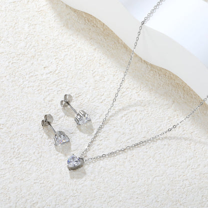 Heart-Shaped Zirconia Set Gold/Steel Earrings: 6mm Pendant: 6mm 0.3mm Cross Chain 40+5cm + 6mm Round Tag asonjewelry