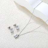 Rectangular White Zircon Set Gold/Steel Earrings: 5*7mm Pendant: 5*7mm 0.3mm Cross Chain 40+5cm + 6mm Round Tag
