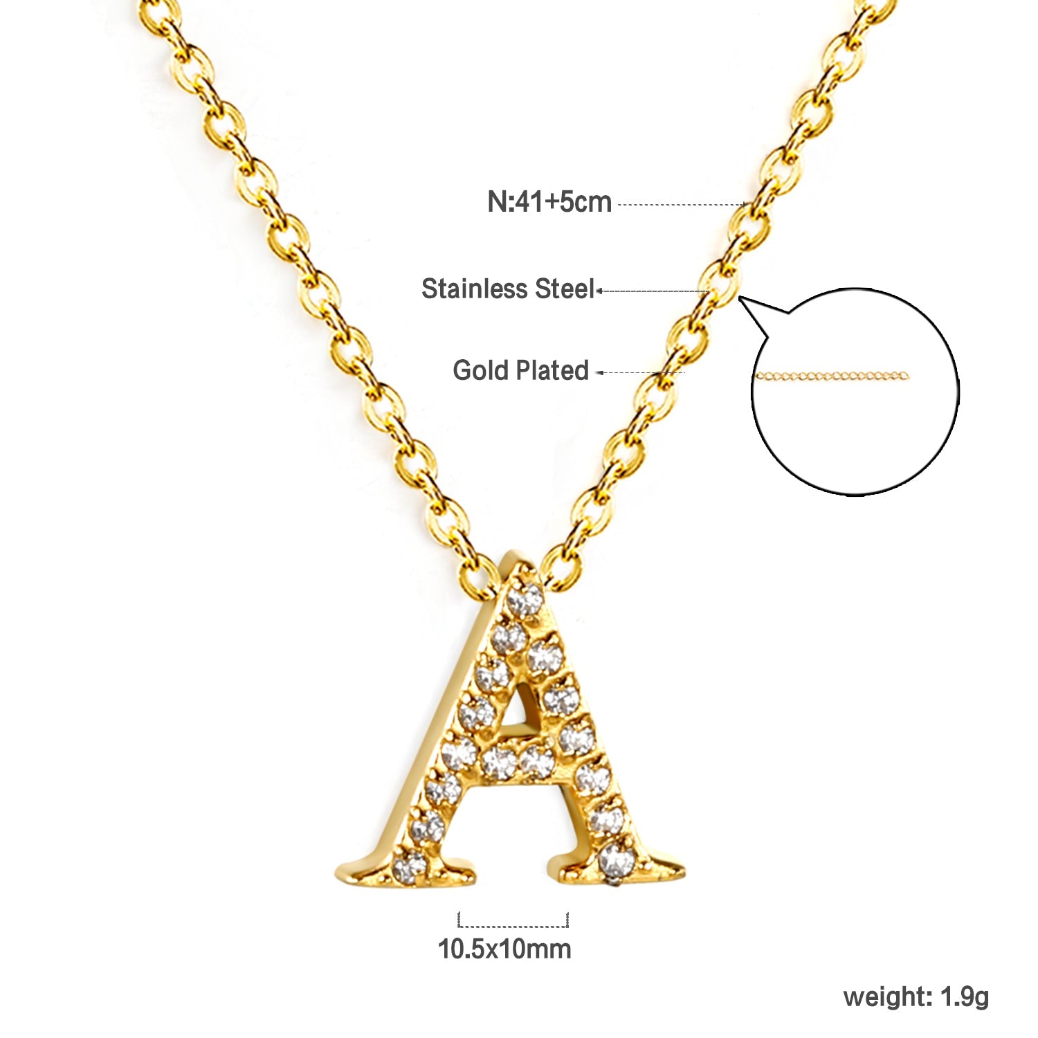A-Z monogrammed pendant necklace with white diamonds 41+5cm asonjewelry