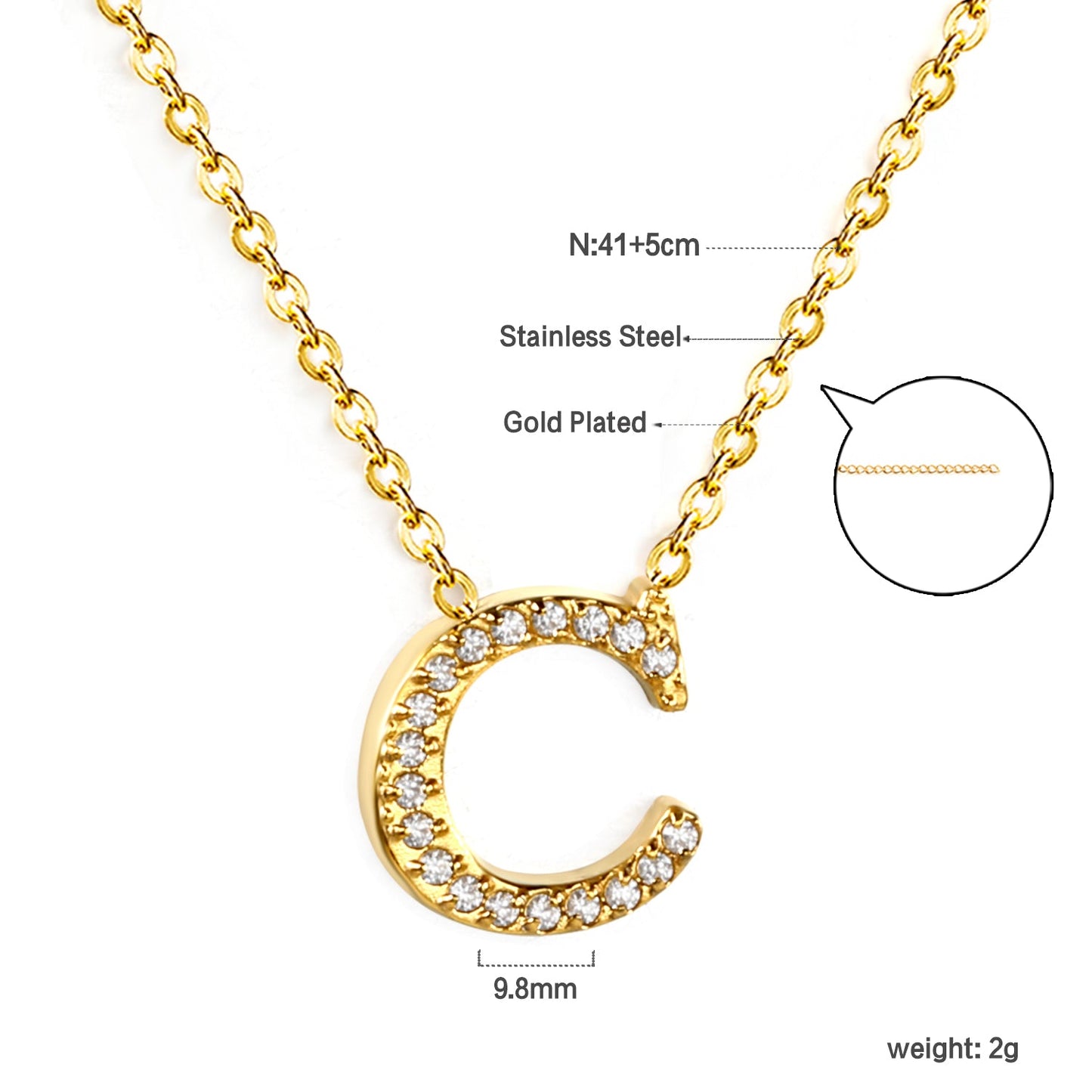 A-Z monogrammed pendant necklace with white diamonds 41+5cm asonjewelry