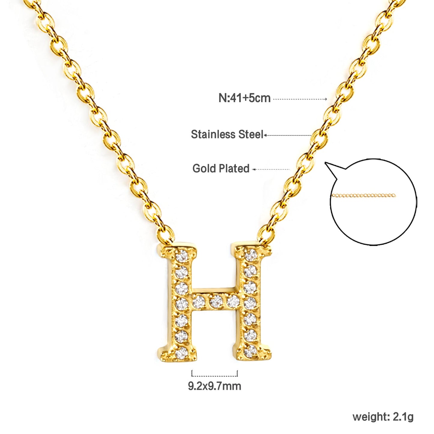 A-Z monogrammed pendant necklace with white diamonds 41+5cm asonjewelry