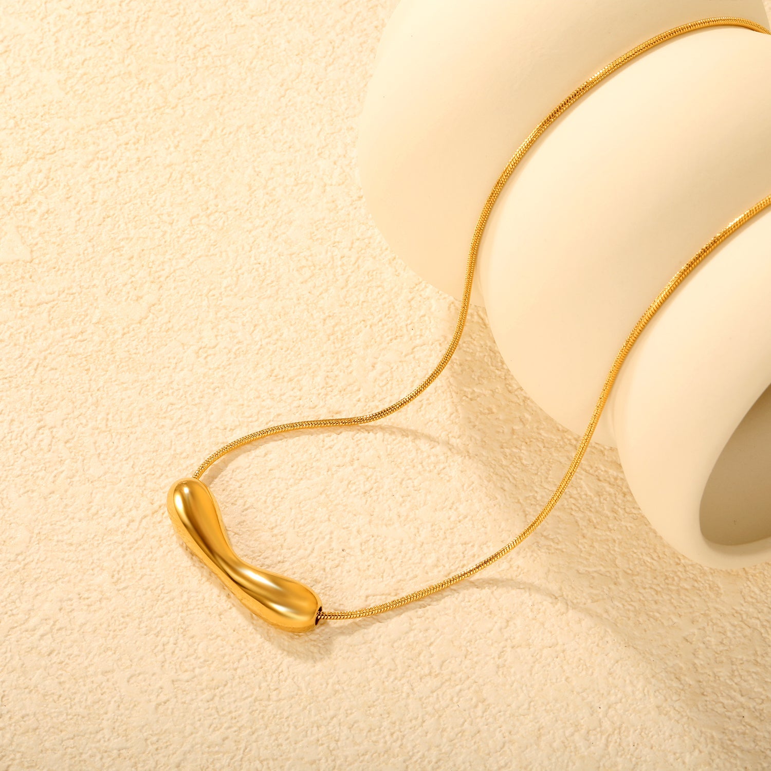 35.7*9.5mm Hollow Smile-Shaped Pendant 1.2mm Round Snake Chain 40+5cm + 6mm Round End Cap Necklace Steel/Gold asonjewelry