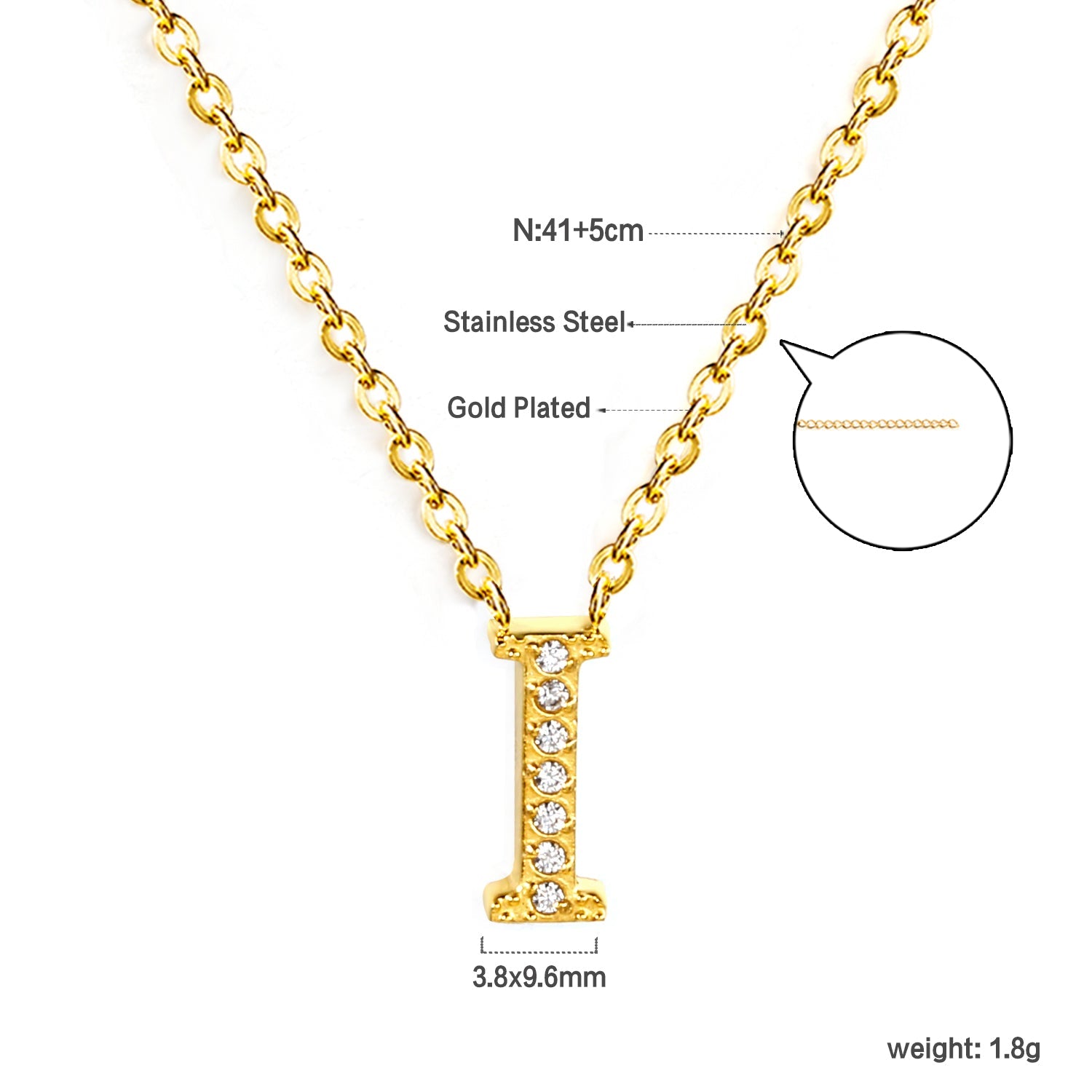 A-Z monogrammed pendant necklace with white diamonds 41+5cm asonjewelry