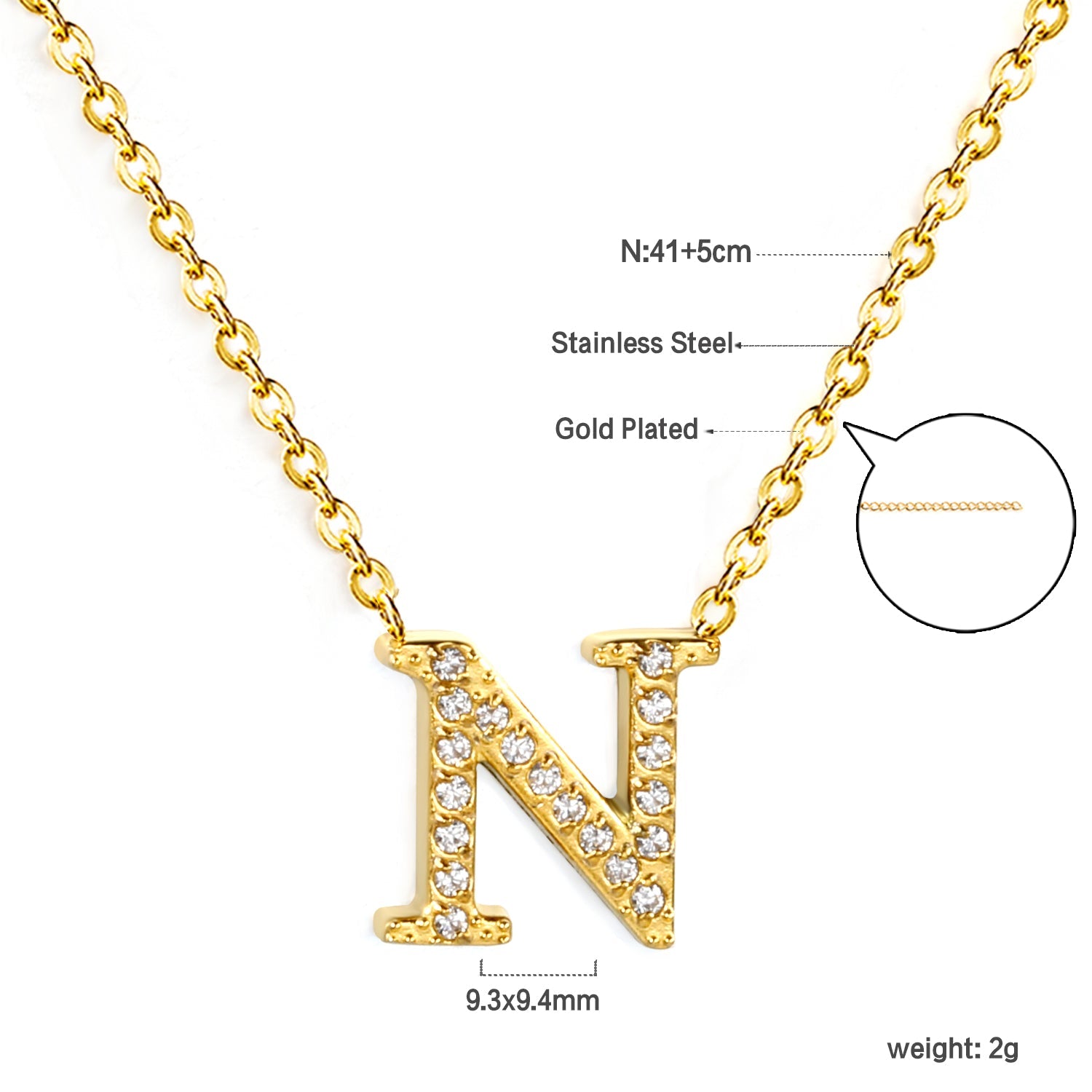 A-Z monogrammed pendant necklace with white diamonds 41+5cm asonjewelry