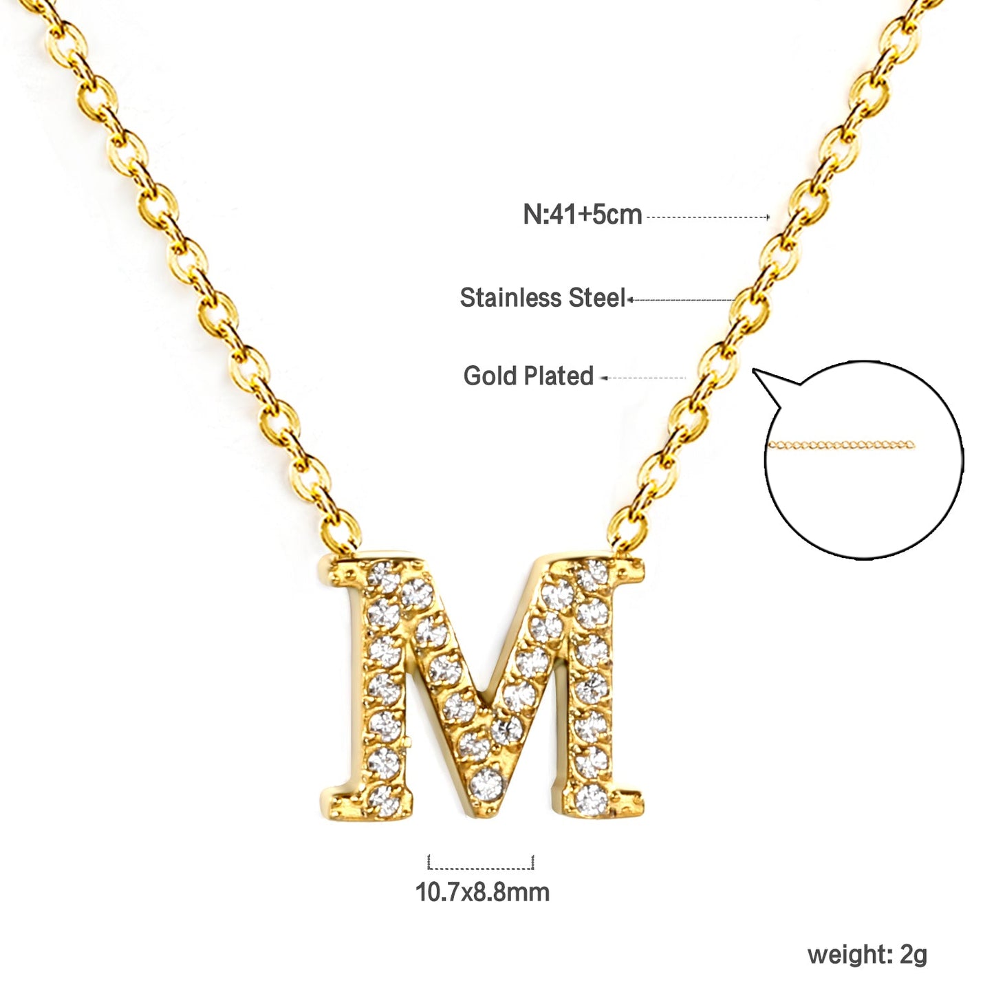 A-Z monogrammed pendant necklace with white diamonds 41+5cm asonjewelry