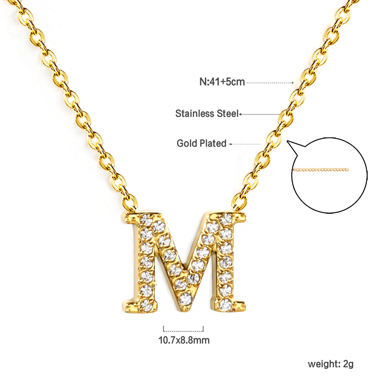 A-Z monogrammed pendant necklace with white diamonds 41+5cm asonjewelry