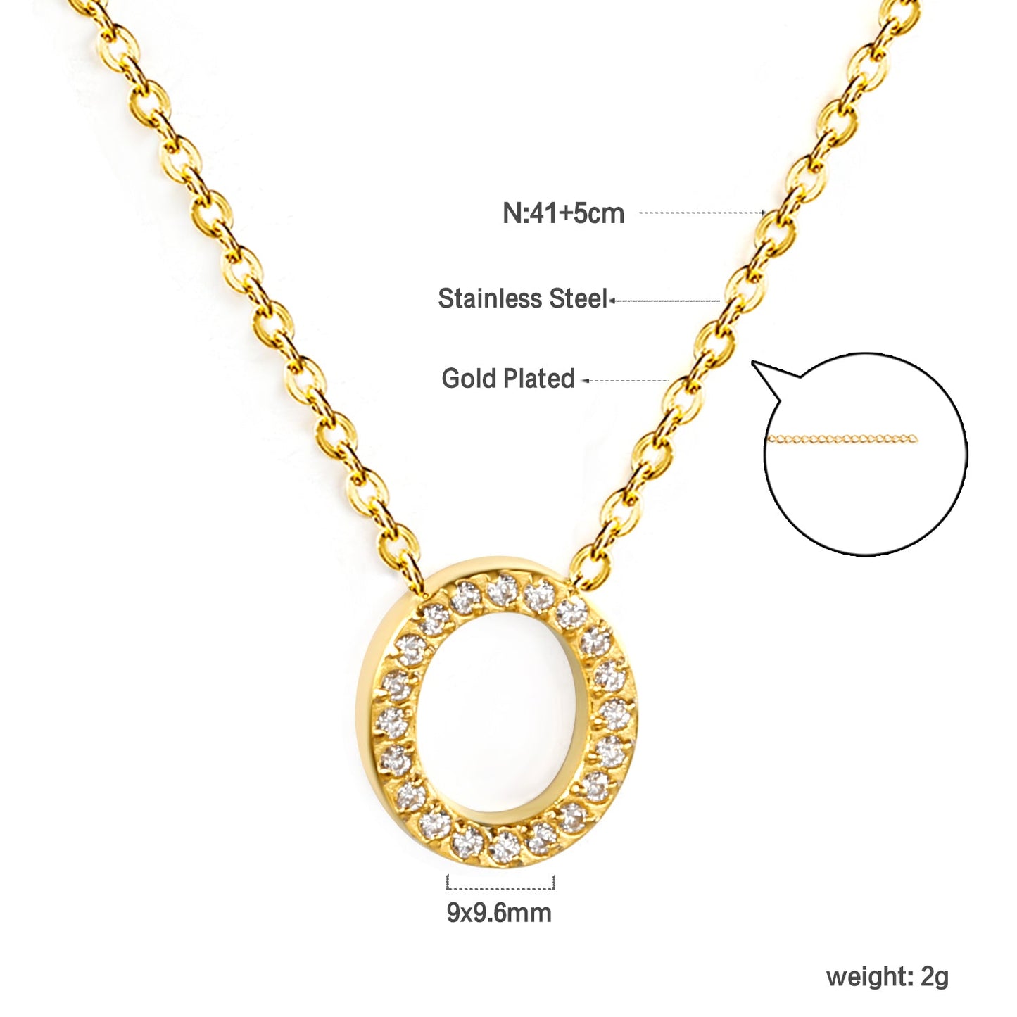 A-Z monogrammed pendant necklace with white diamonds 41+5cm asonjewelry