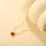 11.4*9mm Heart-Shaped Red Oil Drop 0.3 Cross Hammer Round 40+5cm+6mm Round Tag Necklace Gold