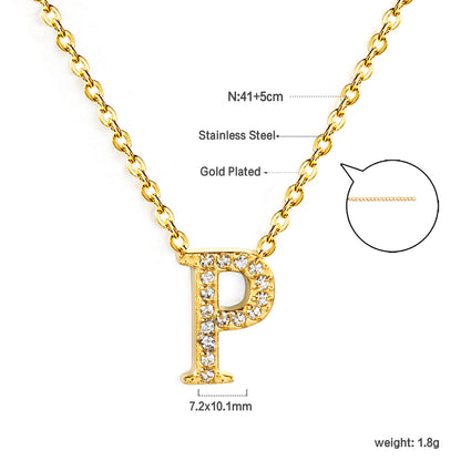 A-Z monogrammed pendant necklace with white diamonds 41+5cm asonjewelry