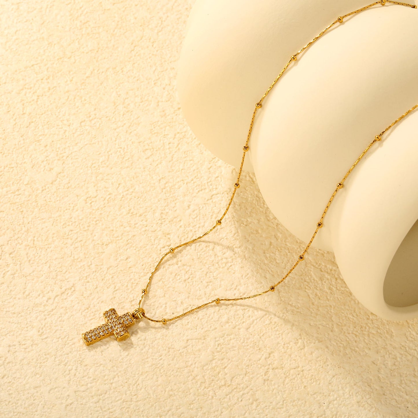 10*15mm CNC White Zircon Cross 0.3 Cross Hammer Solid Clasp Chain 40+5cm+6mm Round Pendant Necklace Gold asonjewelry