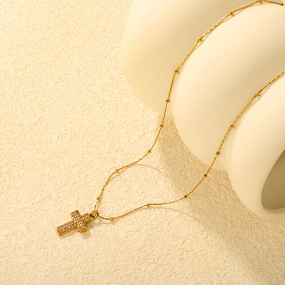 10*15mm CNC White Zircon Cross 0.3 Cross Hammer Solid Clasp Chain 40+5cm+6mm Round Pendant Necklace Gold asonjewelry