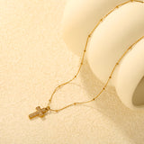 10*15mm CNC White Zircon Cross 0.3 Cross Hammer Solid Clasp Chain 40+5cm+6mm Round Pendant Necklace Gold
