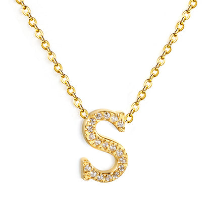 A-Z monogrammed pendant necklace with white diamonds 41+5cm asonjewelry