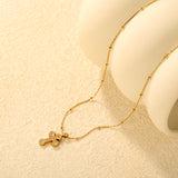11.2*15mm CNC White Zircon Cross 0.3 Cross Hammer Solid Bead Chain 40+5cm+6mm Round Tag Necklace Gold