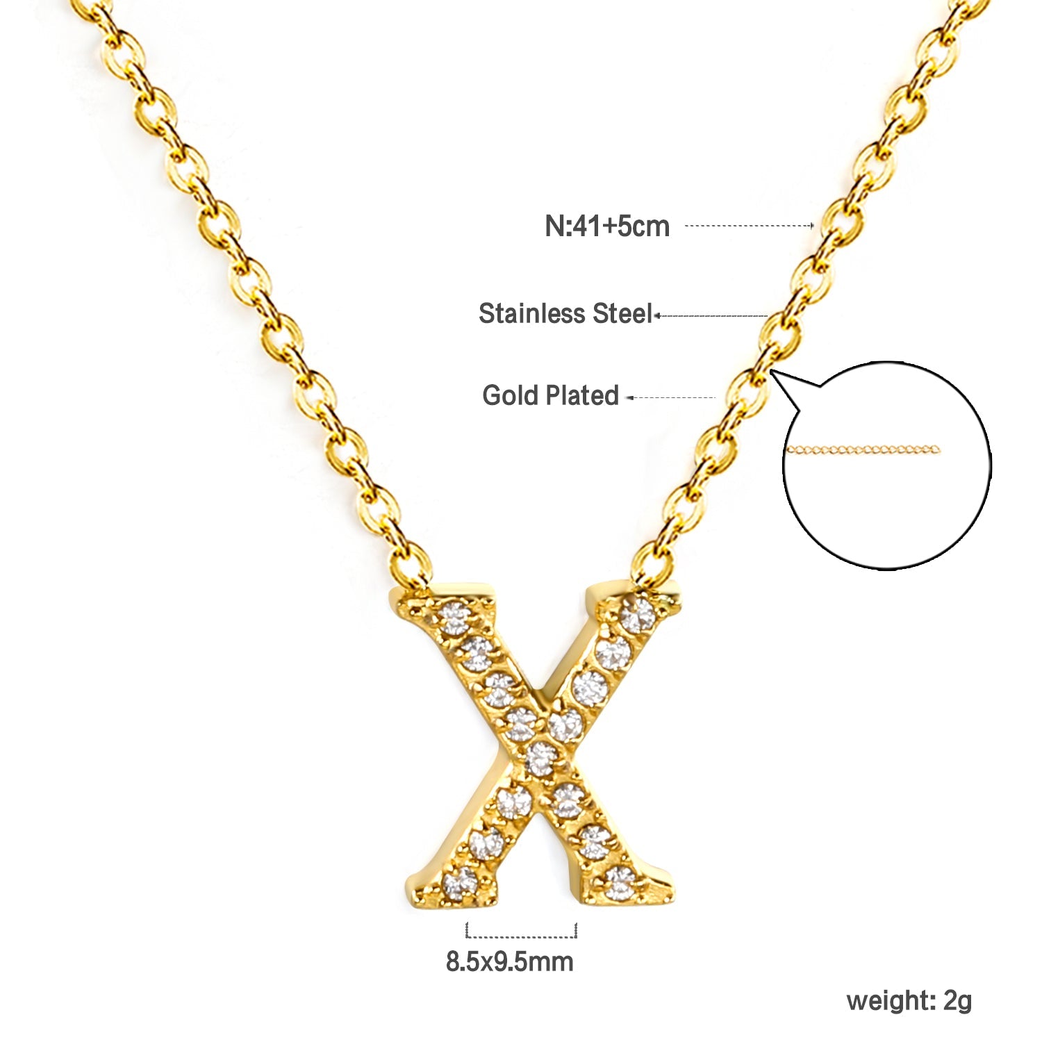 A-Z monogrammed pendant necklace with white diamonds 41+5cm asonjewelry