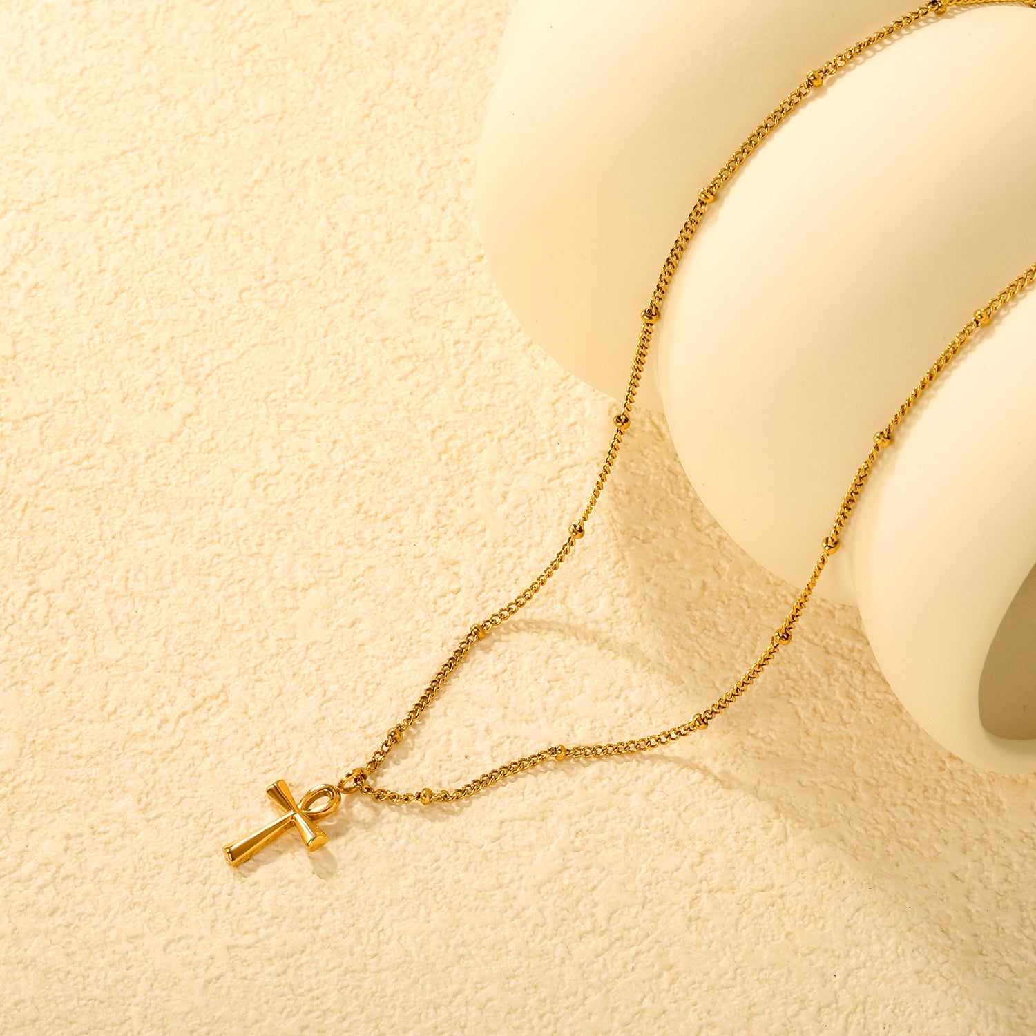 9.5*15mm Vintage Cross Lip Chain 40+5cm+6mm Round Tag Necklace Gold asonjewelry