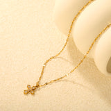 12.6*14mm CNC White Zircon Cross Lip Chain 40+5cm+6mm+Round Pendant Necklace Gold