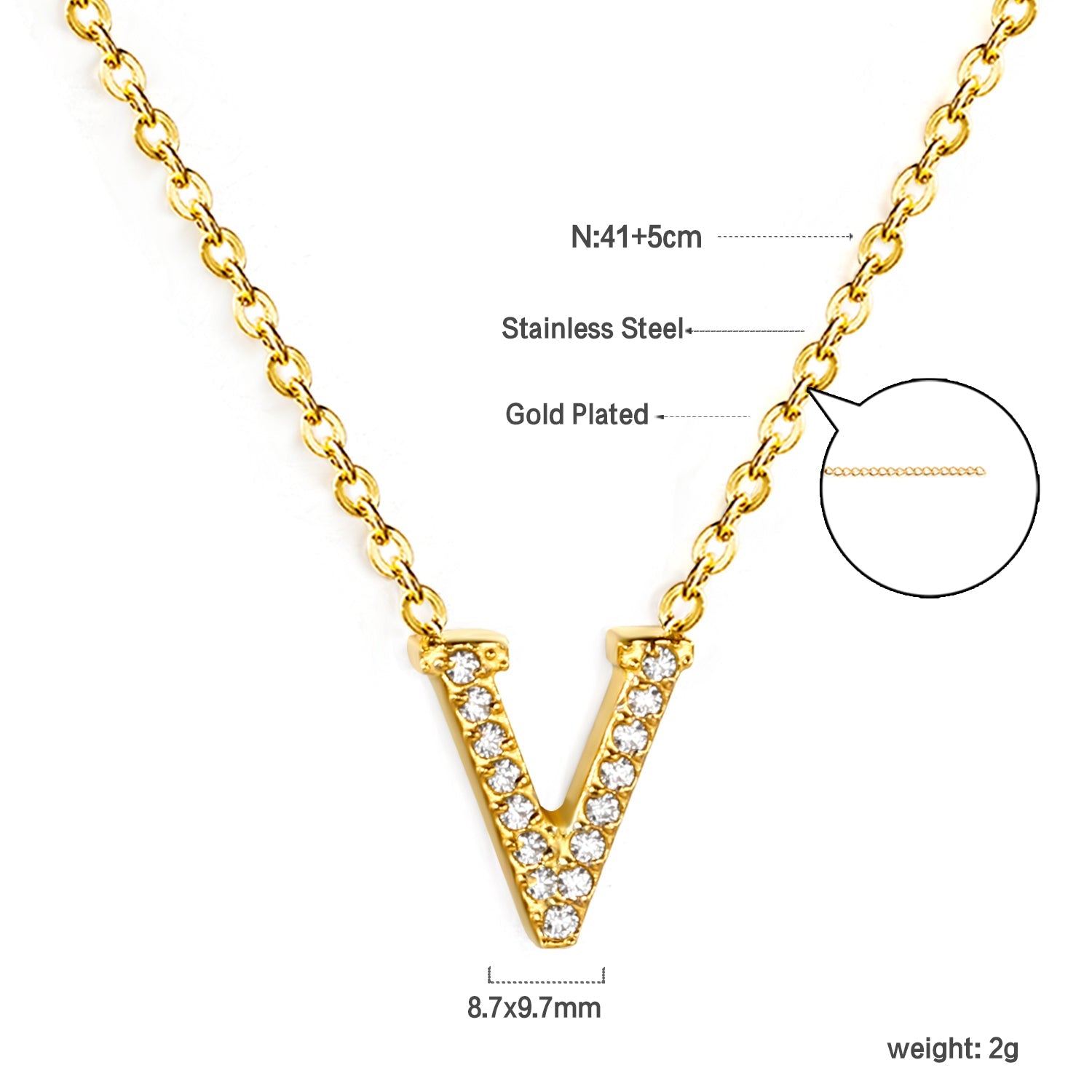 A-Z monogrammed pendant necklace with white diamonds 41+5cm asonjewelry