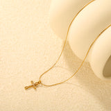 9.7*15mm CNC White Zircon Cross 0.3 Cross Hammer Round 40+5cm+6mm Round Tag Necklace Gold