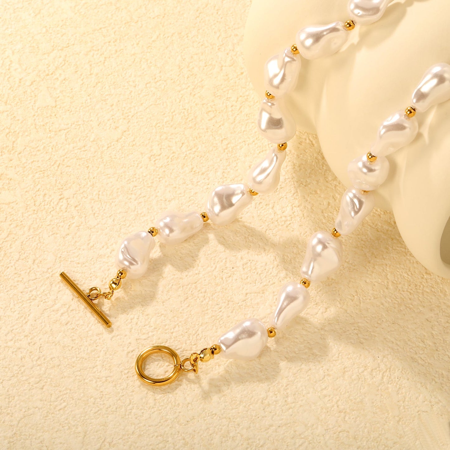 11*15mm 24 Baroque Imitation Pearls 2.9mm 25 Hollow Round Beads OT Clasp 45cm Necklace Gold asonjewelry