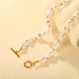 11*15mm 24 Baroque Imitation Pearls 2.9mm 25 Hollow Round Beads OT Clasp 45cm Necklace Gold