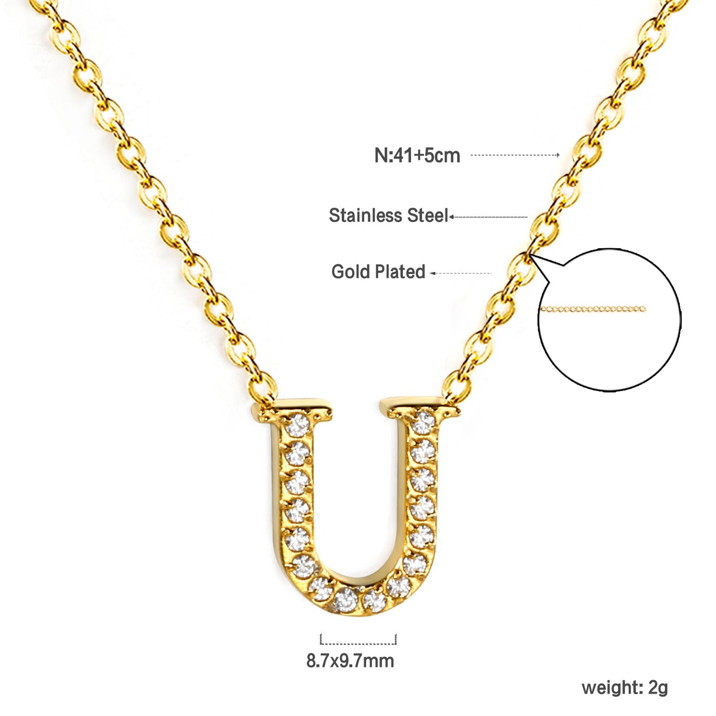 A-Z monogrammed pendant necklace with white diamonds 41+5cm asonjewelry