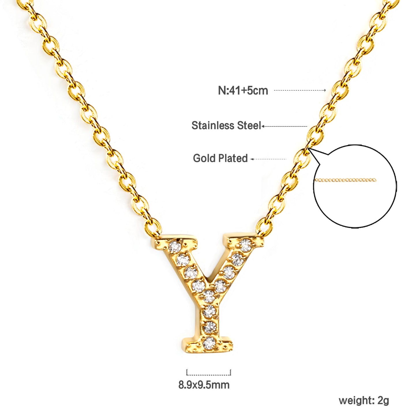 A-Z monogrammed pendant necklace with white diamonds 41+5cm asonjewelry