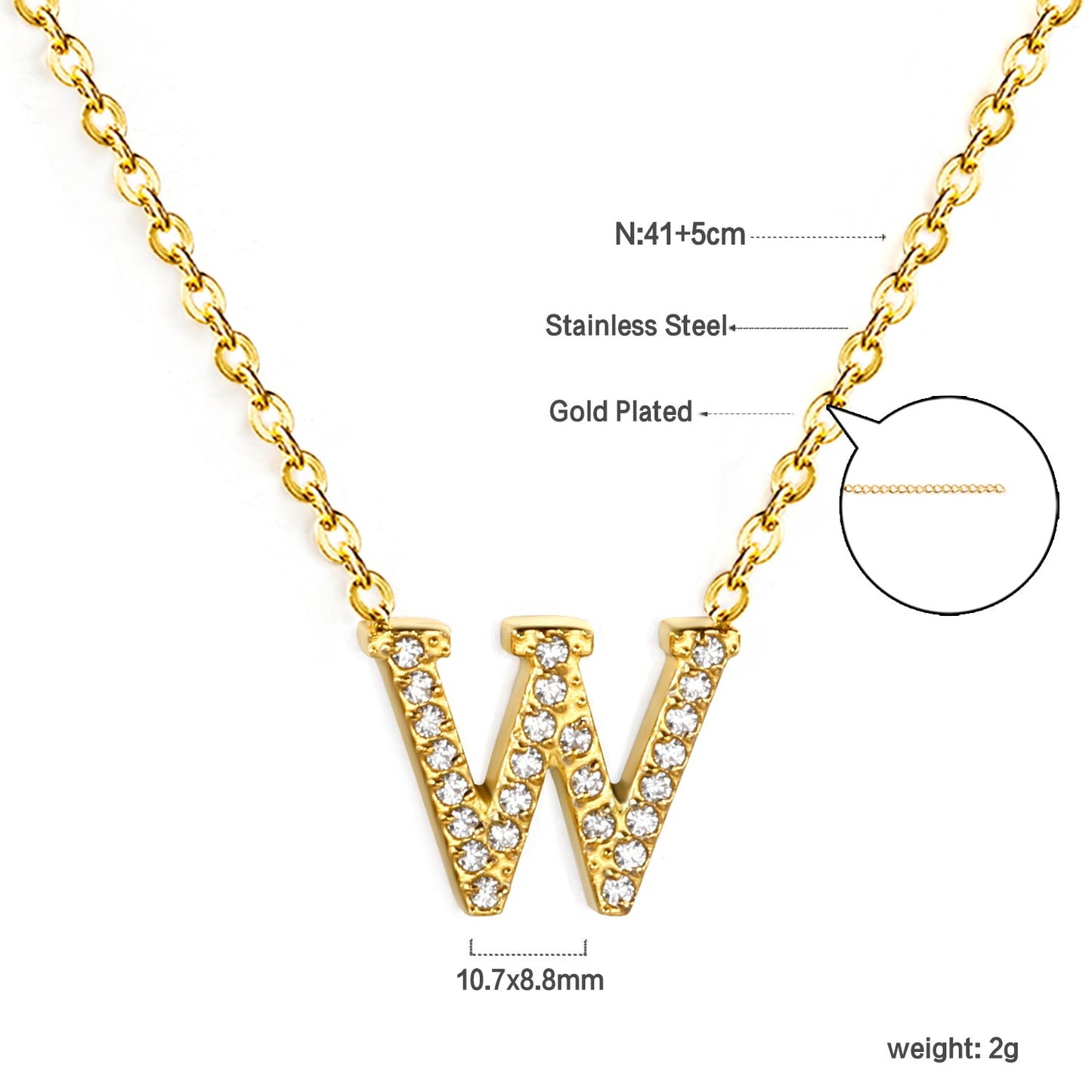 A-Z monogrammed pendant necklace with white diamonds 41+5cm asonjewelry