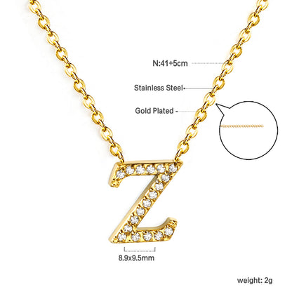 A-Z monogrammed pendant necklace with white diamonds 41+5cm asonjewelry