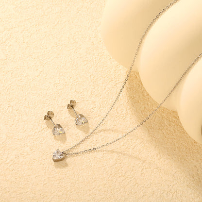 Heart-Shaped Zirconia Set Gold/Steel Earrings: 6mm Pendant: 6mm 0.3mm Cross Chain 40+5cm + 6mm Round Tag asonjewelry