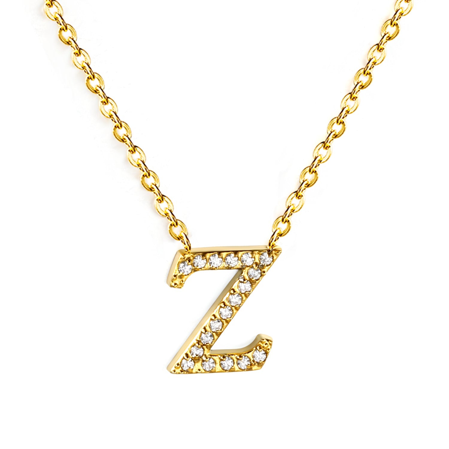 A-Z monogrammed pendant necklace with white diamonds 41+5cm asonjewelry