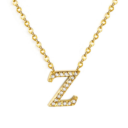 A-Z monogrammed pendant necklace with white diamonds 41+5cm asonjewelry