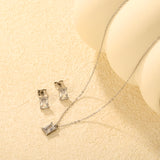 Rectangular White Zircon Set Gold/Steel Earrings: 5*7mm Pendant: 5*7mm 0.3mm Cross Chain 40+5cm + 6mm Round Tag