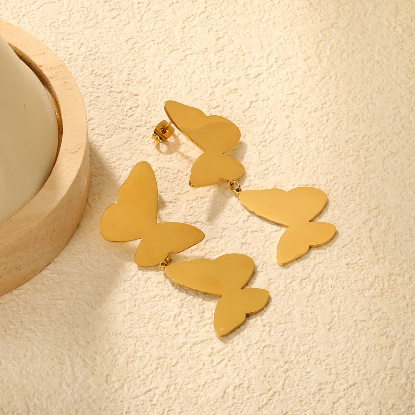 19.8*25mm Polished Swinging Tassel Butterfly Stud Earrings, Gold asonjewelry