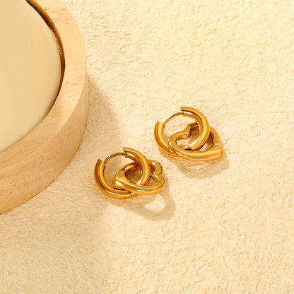 3.0*10mm Steel-Colored Ear Hooks + 14.5*16.2mm Gold-Plated Heart Earrings Two-Tone/Gold asonjewelry