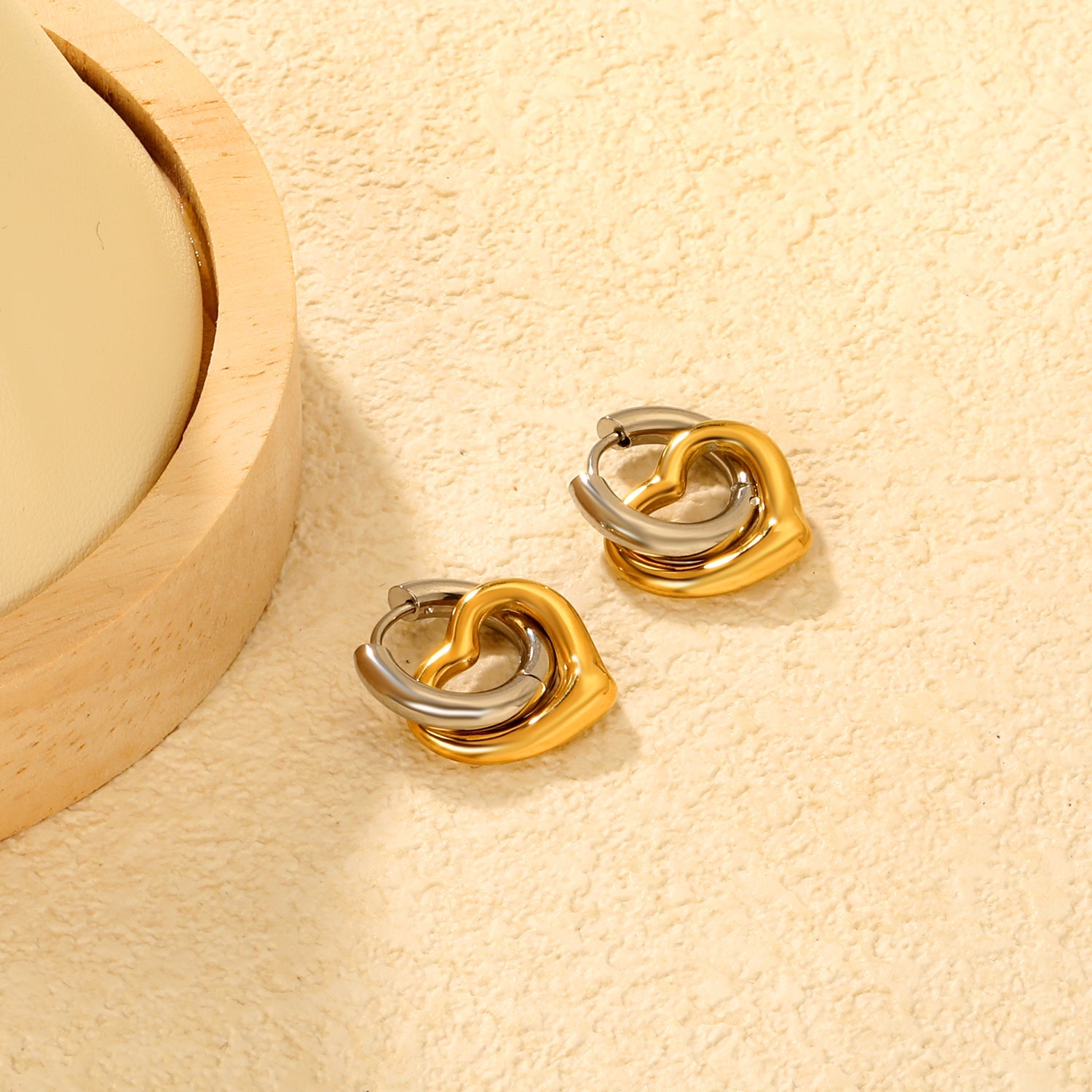 3.0*10mm Steel-Colored Ear Hooks + 14.5*16.2mm Gold-Plated Heart Earrings Two-Tone/Gold asonjewelry