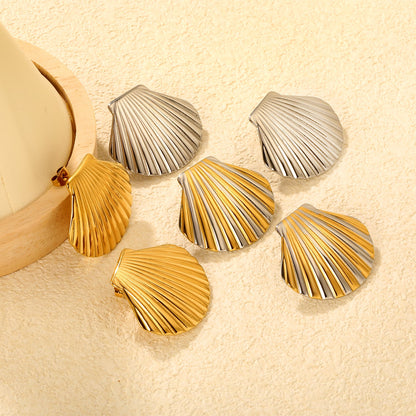 32.4*29.2mm Shell Stud Earrings Steel Gray/Two-Tone/Gold asonjewelry