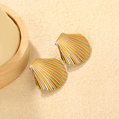 32.4*29.2mm Shell Stud Earrings Steel Gray/Two-Tone/Gold asonjewelry