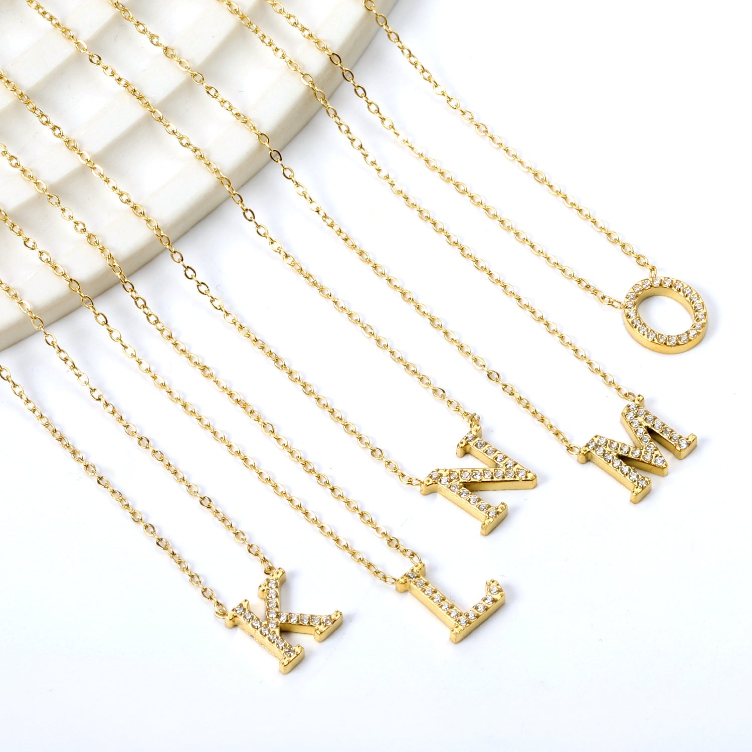 A-Z monogrammed pendant necklace with white diamonds 41+5cm asonjewelry